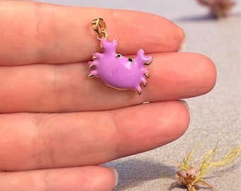 Gold Lilac Enamel Crab Charm Pendant