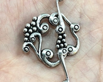 Silver Toggle Clasp, Silver Plated Brass Toggle Clasp, Floral Toggle Clasp