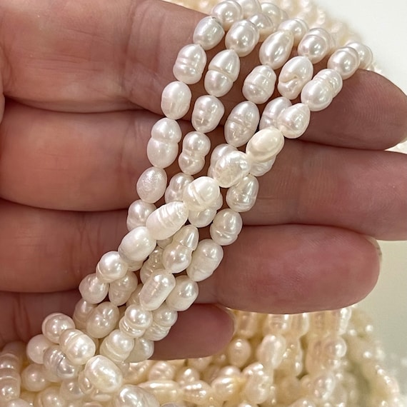 Perlas de agua dulce sueltas ovaladas barrocas blancas marfil 4x5 mm para  la fabricación de joyas, cuentas, cuentas de piedras preciosas, piedras