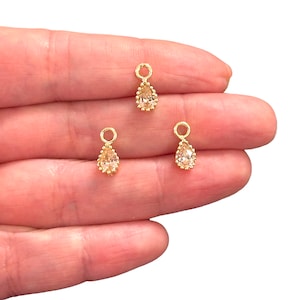 24Kt Gold Plated Drop Crsytal Clear CZ Charms, 3 pcs in a pack