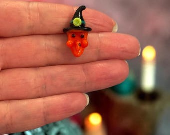Halloween Orange Witch Handmade Murano Glass Charm