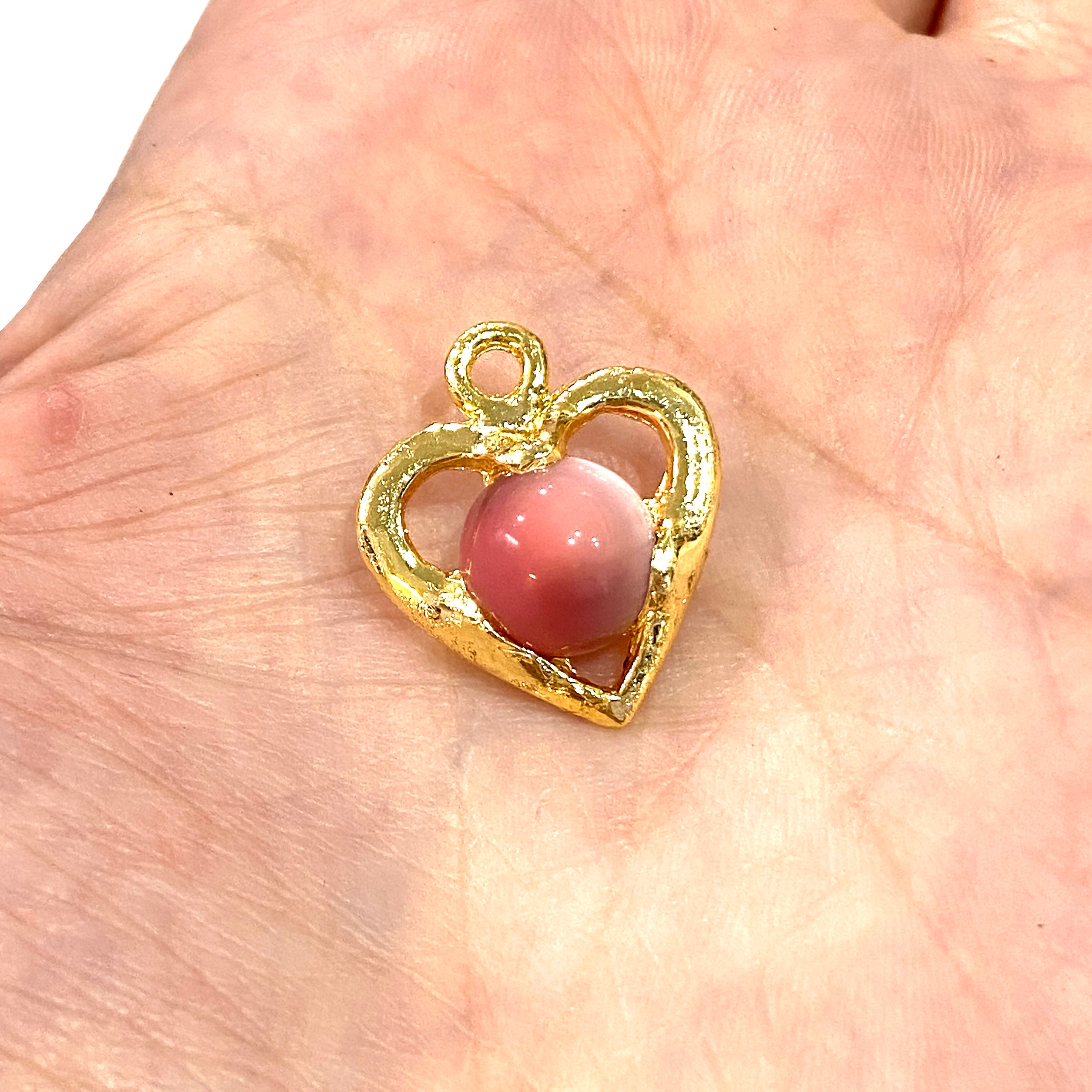 24Kt Gold Plated Heart 10mm Cat Eye Stone Pendant