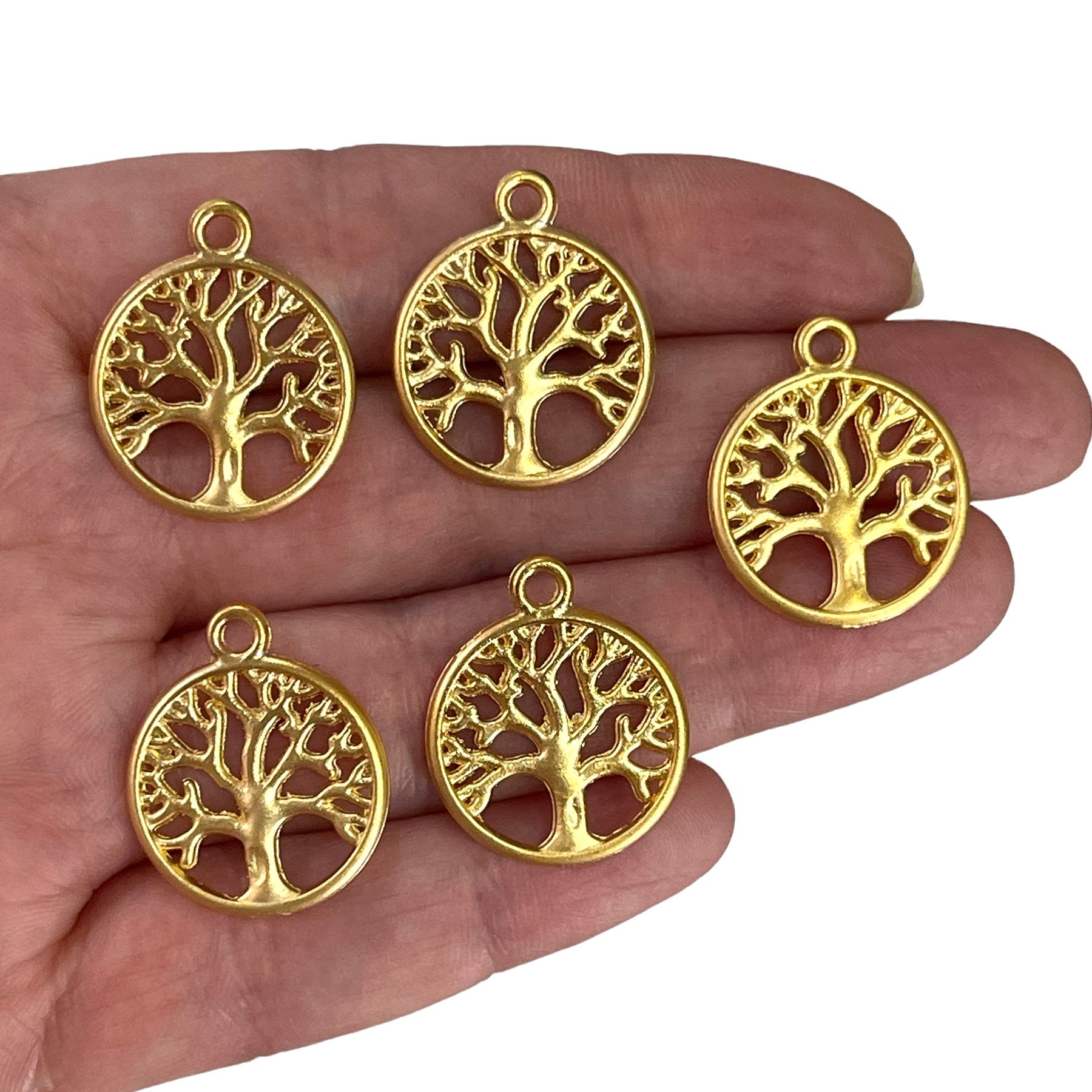 24kt Matte Gold Plated Tree of Life Charms 5 Pieces in a Pack