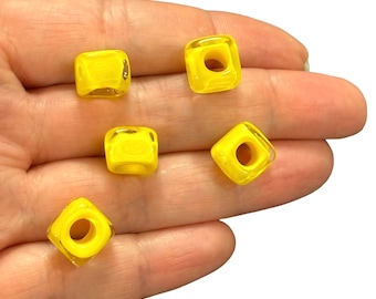 Murano Glass Square Beads 5mm Hole, Handmade Beads for Jewelry Making, 5pcs Pack, Colorful Lampwork Craft Supplies