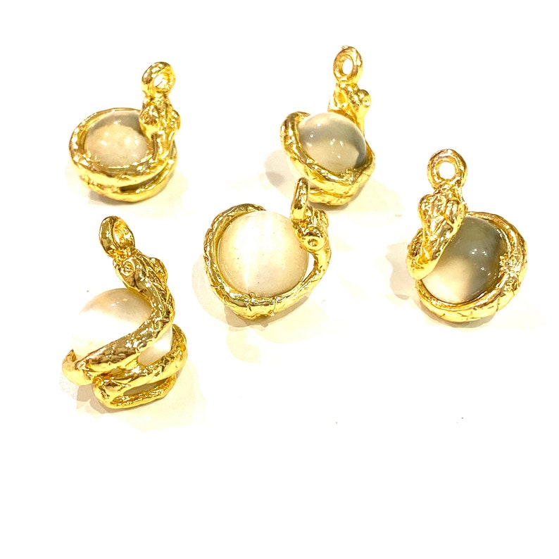 24Kt Gold Plated Snake 10mm Cat Eye Stone Pendant