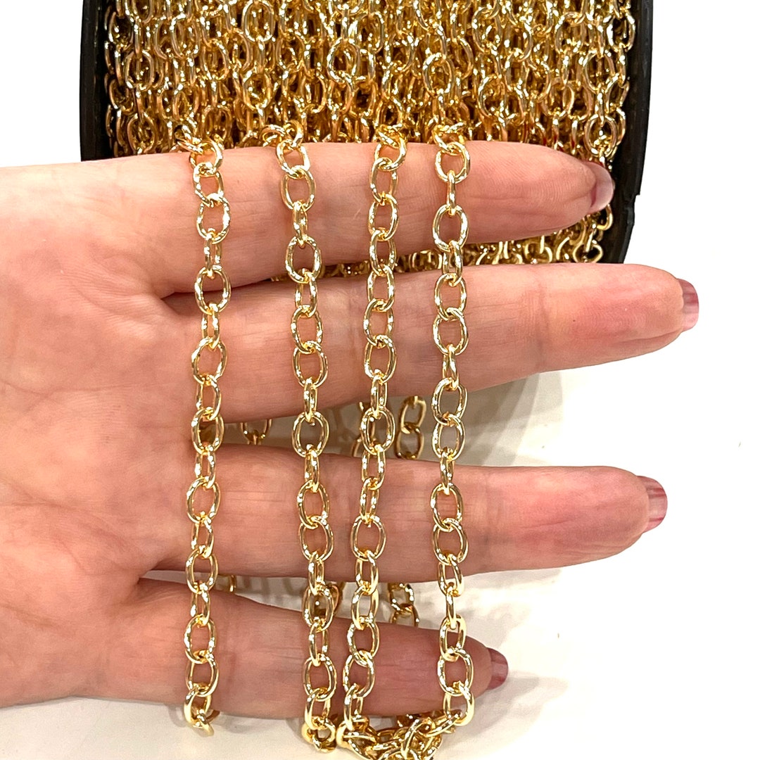 24kt Gold Plated Rolo Chain, 7x5mm Open Link Rolo Chains, Gold Curb ...