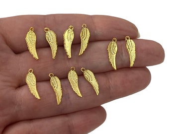 24Kt Matte Gold Plated Angel Wing Charms, 10 Pieces in a pack,