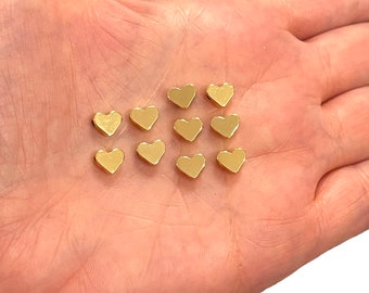 Charmes d’espacement de cœur plaqués or, charmes de cœur en or à trou horizontal, charmes de cœur plaqués or 24KT