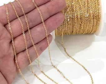 16.5 Foot, 5 Meters Bulk 1,5X2mm 24Kt Gold Plated Cable Chain, Gold Plated Soldered Chain