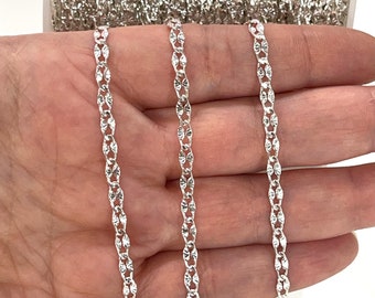 Silver Plated Brass 3mm Soldered Chain, 3.3 Feet, 1 Meter
