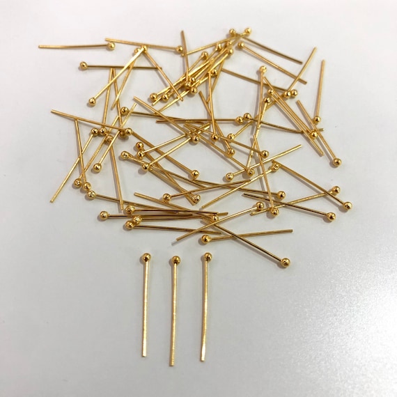 24Kt Gold Plated Ballpoint Pins, Ball Headpins, 0.5mm by 40mm, 24Kt Gold  Plated Brass Ball Head Pins