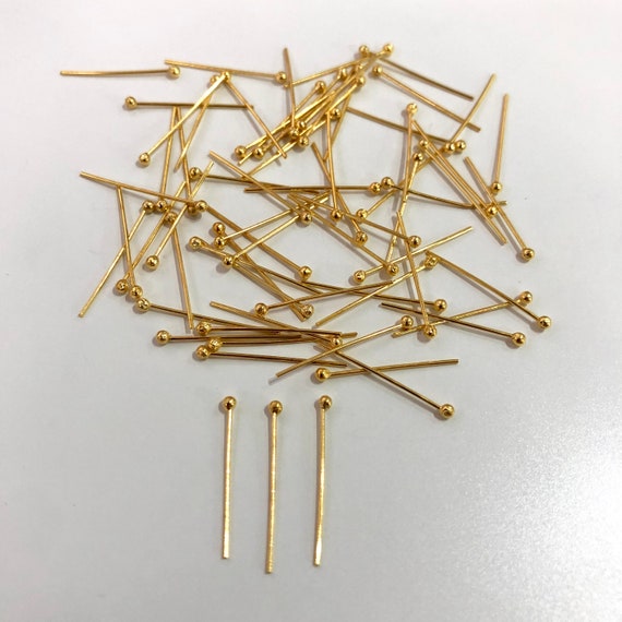 24Kt Gold Plated Ballpoint Pins, Ball Headpins, 0.5mm by 40mm, 24Kt Gold  Plated Brass Ball Head Pins