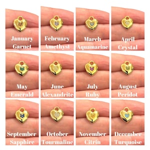 24Kt Gold Plated Heart Charms With Birthstone, Gold Birthstone CZ Charms,