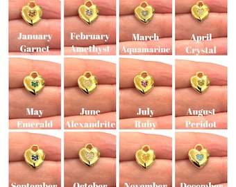24Kt Gold Plated Heart Charms With Birthstone, Gold Birthstone CZ Charms,