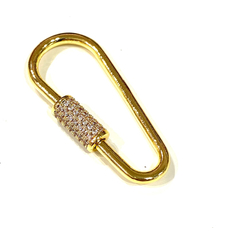 24Kt Gold Oval Screw Clasp 37x16mm 24Kt Gold Plated Carabiner Clasp Micro Pave Gold Screw Clasp
