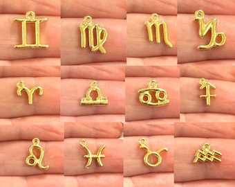 Pingente de medalhão com signo do zodíaco em latão banhado a ouro 24 quilates, amuleto astrológico celestial para confecção de colares e joias.