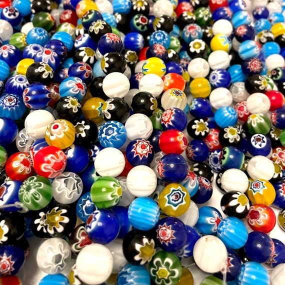 Murano Style Millefiori Round Beads,6mm Flower Glass Beads,8mm
