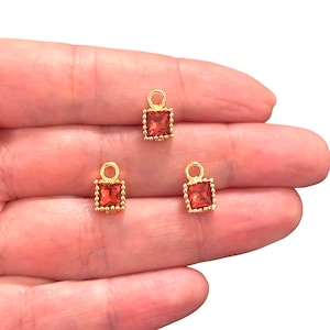 24Kt Gold Plated Square Fuchsia CZ Charms, 3 pcs in a pack