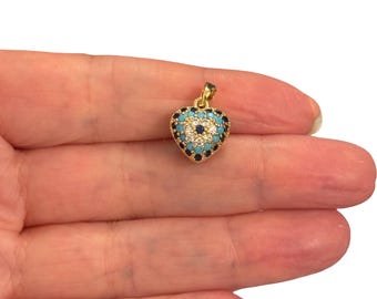 24Kt Gold Plated Blue & Turquoise CZ Heart Pendant – 3D Pavé Cubic Zirconia Charm, 17x11x10mm