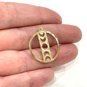 Mondphasen 24K Vergoldetes Strukturierte Messing Anhänger, Mondphasen Gold Anhänger