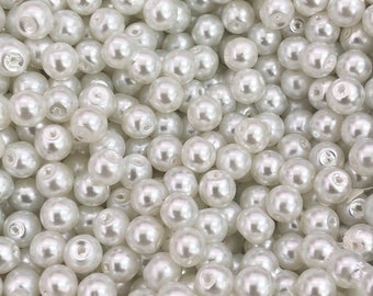 Glass Pearl Beads  8mm 100Gr Pack Approx 160 Beads, White Glass Pearl Beads
