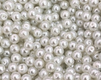 Glass Pearl Beads  6mm 100Gr Pack Approx 350 Beads, White Glass Pearl Beads