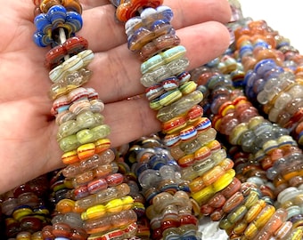 Hand Made Murano Glass Large Hole Marbled Flower Beads, 50 Beads in a pack