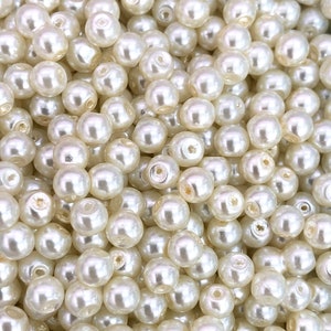 Glass Pearl Beads  6mm, 100Gr Pack Approx 350 Beads Ivory Color, Ivory Glass Pearl