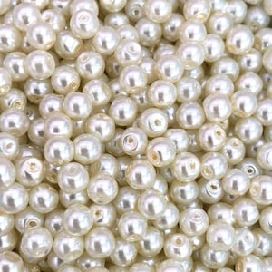 Glass Pearl Beads  8mm, 100Gr Pack Approx 160 Beads Ivory Color, Ivory Glass Pearl