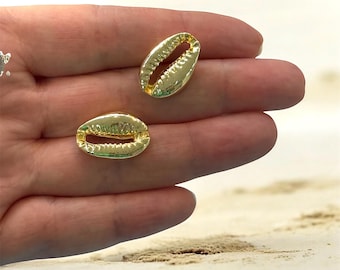 24Kt Shiny Gold Plated Cowrie Shell Charms, 2 pcs in a pack