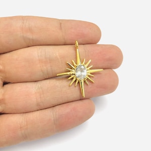 24Kt Gold Plated North Star Charm With Swarovski Crystal