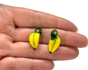 Hand Made Glass Banana Charms, 2 Pcs in a pack