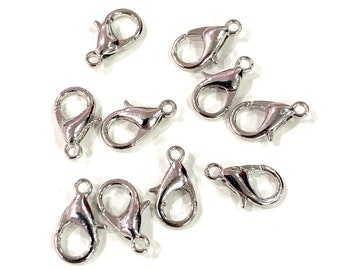 Fermoirs à homard au rhodium, (12 mm x 7 mm) 502 Fermoir à griffes de homard en laiton,