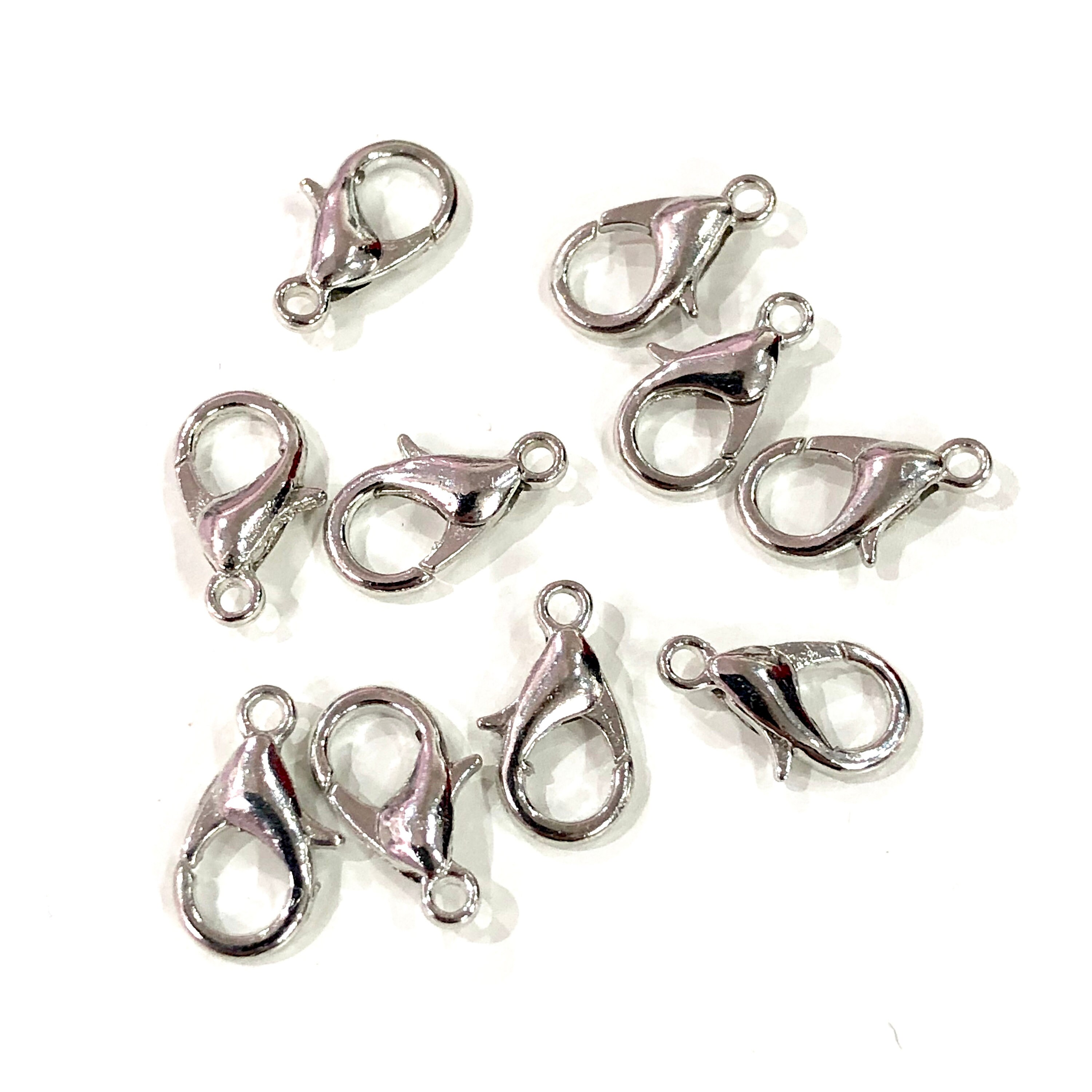 Rhodium Lobster Clasps, (12mm x 7mm) 502 Brass Lobster Claw Clasp,