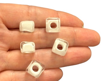 Handmade Murano Glass Square Beads 5mm Hole, 5 PCS Pack, Colorful Lampwork Jewelry Supplies