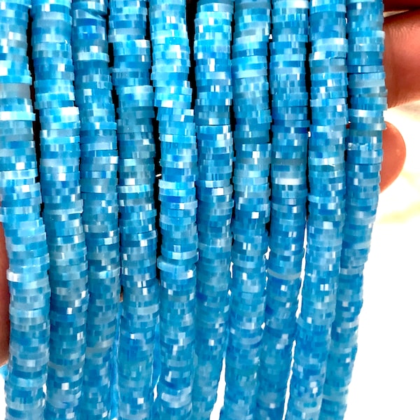 Speckled Blue Heishi Beads, Polymer clay 6x1MM Vinyl Beads