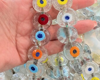 Perline di vetro anti-malocchio artigianali turche tradizionali fatte a mano, perline di vetro anti-malocchio con foro grande, assortite, 10 perline per confezione