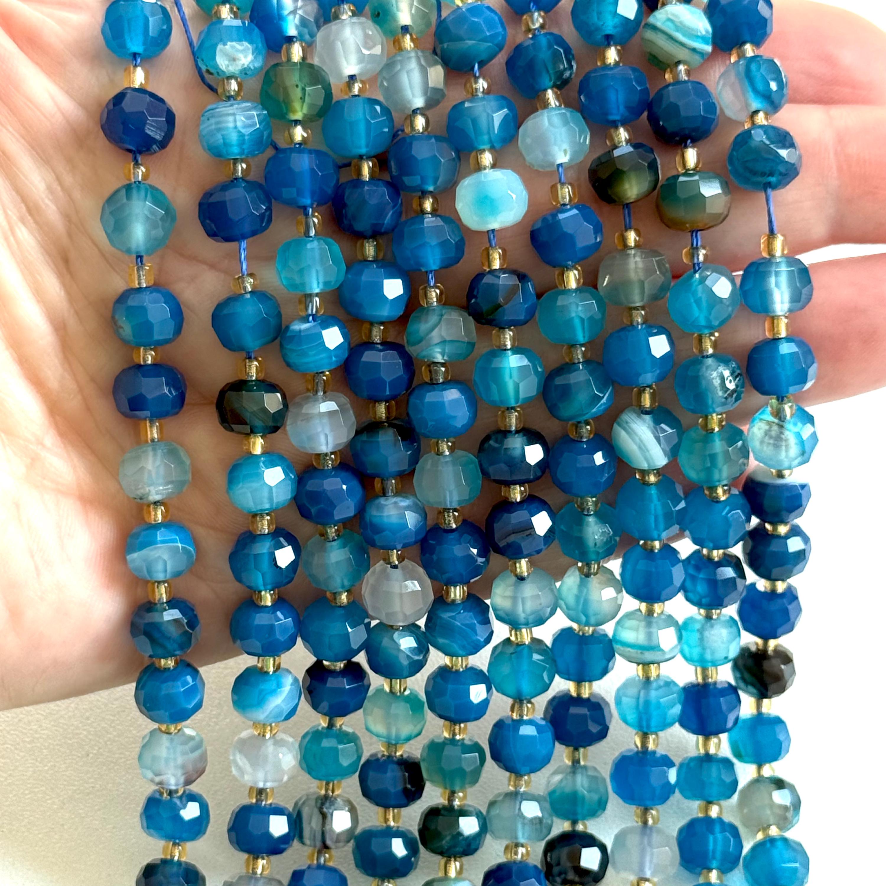 ブルーバンドアゲートファセットロンデルビーズ – 8 x 6 mm