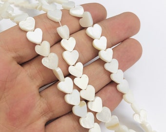 Mother Of Pearl Heart 8mm Beads, Vertical Hole 48 Beads Strand