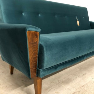 danish vintage inspired model 60 mid century 60s 3 seat lounge sofa settee in peacock velvet