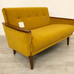 danish vintage model 55 velvet mid century 50s 2 seat lounge sofa settee saffron