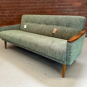 new handmade danish vintage style model 55 mid century 60s 3 seat lounge sofa in forest green multicoloured weave