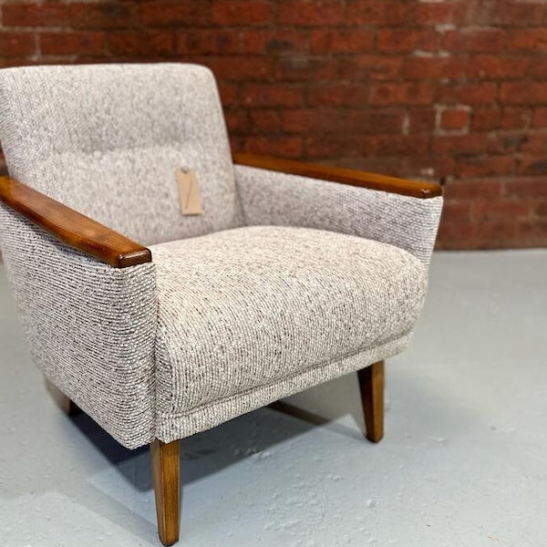 vintage danish teak mid century inspired model 55 cocktail lounge chair in natural tawney multi weave fabric