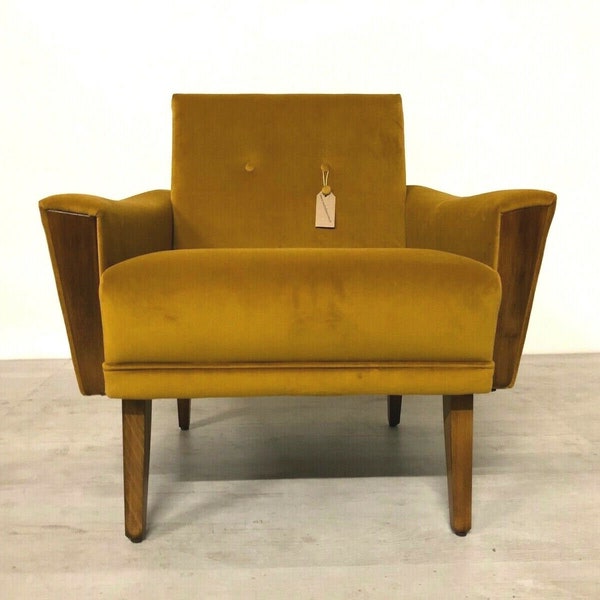 vintage danish mid century inspired model 60 handmade lounge chair in saffron velvet