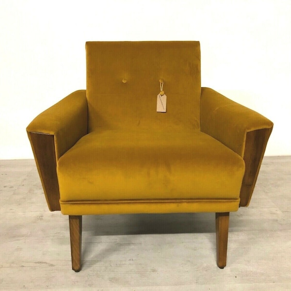 vintage danish mid century inspired model 60 handmade lounge chair in saffron velvet