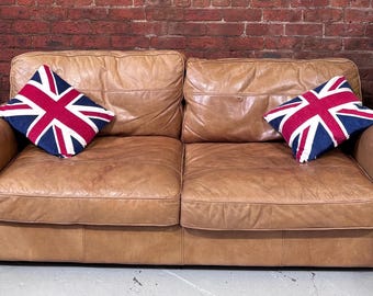 HALO tan distressed leather 3 seater sofa settee