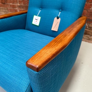 single danish mid century teak 50s 60s inspired low back cocktail lounge chair in teal
