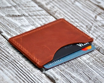 Brown slim leather cardholder in minimalist design. Thin cardholder, Minimalist leather cardholder, front pocket wallet, Credit Card Wallet