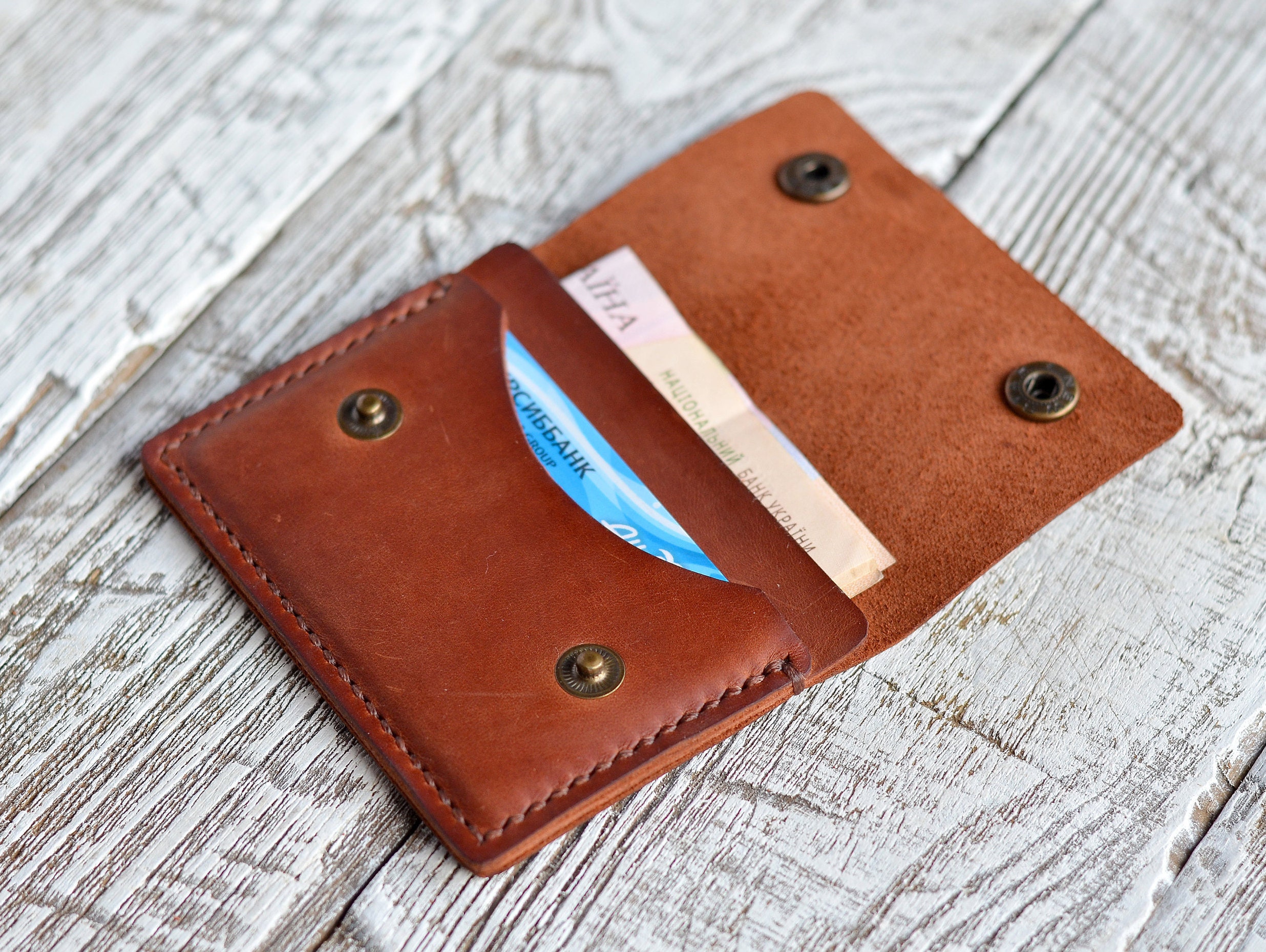 Snap Leather Wallet Minimalist Wallet Mens Wallet Slim Wallet | Etsy