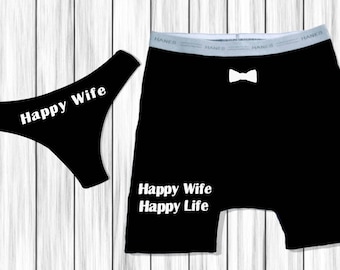 Happy Wife Happy Life Matching Underwear Set Funny Anniversary Gift for Married Couples Cotton